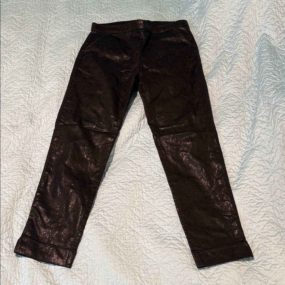 HUE Women's Black Coated snake pattern Jeggings front pockets sz M
